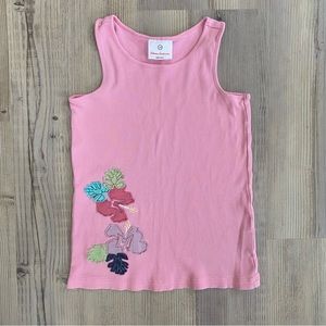 Hanna Andersson pink ribbed tank top with tropical flower detail size 130/8